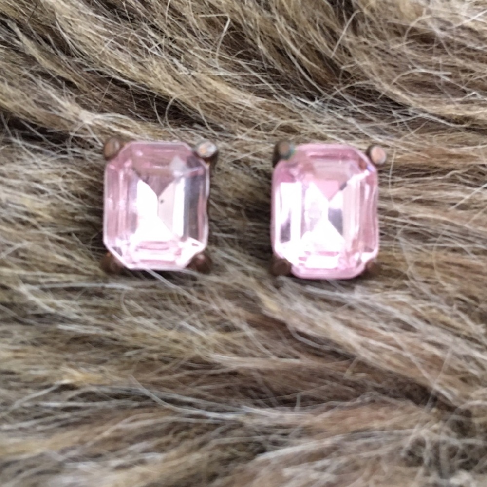 Vintage rectangle pink crystal stone earrings